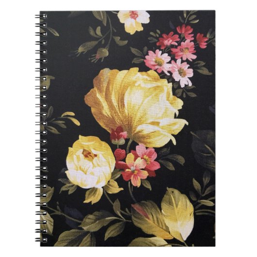 Gelbes Peony Design in Black Notizblock (Vorderseite)