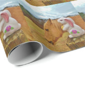 Gelbes Pferd, Frühlingshasen Geschenkpapier (Rolleneckpunkt)