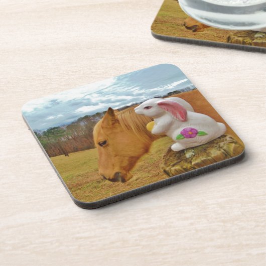 Gelbes Pferd, Frühlingshasen Getränkeuntersetzer (Linke Seite)