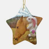 Gelbes Pferd, Frühlingshasen Keramik Ornament (Links)