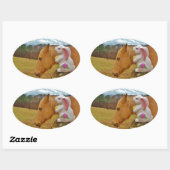 Gelbes Pferd, Frühlingshasen Ovaler Aufkleber (Blatt)