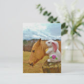 Gelbes Pferd, Frühlingshasen Postkarte (Stehend Vorderseite)