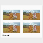 Gelbes Pferd, Frühlingshasen Rechteckiger Aufkleber (Blatt)