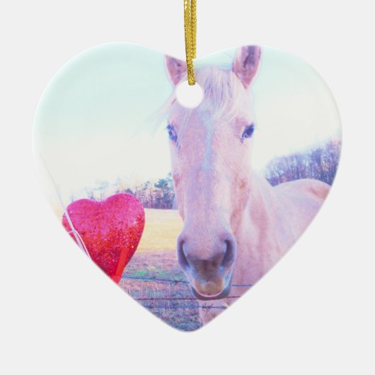 Gelbes Pferd und Rotes Herz Keramikornament (Vorne)