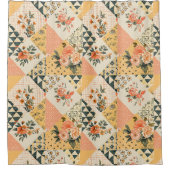 Gelbes Pfirsich-Patchwork-Quilt Rustikal Retro Flo Duschvorhang (Vorderseite)
