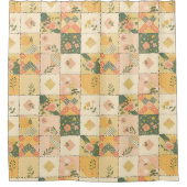 Gelbes Pfirsich-Patchwork-Quilt Rustikal Retro Flo Duschvorhang (Vorderseite)