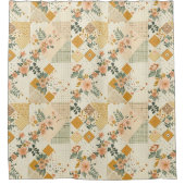 Gelbes Pfirsich-Patchwork-Quilt Rustikal Retro Flo Duschvorhang (Vorderseite)