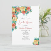 Gelbes Pfirsichrosa Grüne Brautparty Einladung (Stehend Vorderseite)