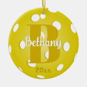 Gelbes Pickleball Gold Monogram Name Keramik Ornament (Vorne)