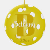 Gelbes Pickleball Gold Monogram Name Keramik Ornament (Hinten)