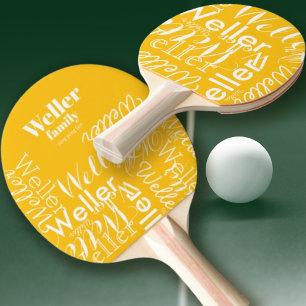 Gelbes Ping Pong Fun Paddel mit Familienname Tischtennis Schläger