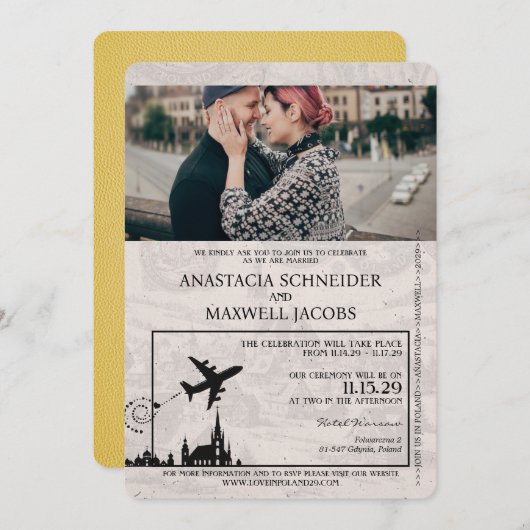Gelbes Polen Reisepass Einladung zur Hochzeit (Vorne/Hinten)