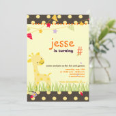 Gelbes Polka Dot Giraffe Personalisiertes Party Einladung (Stehend Vorderseite)