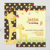 Gelbes Polka Dot Giraffe Personalisiertes Party Einladung (Vorne/Hinten)
