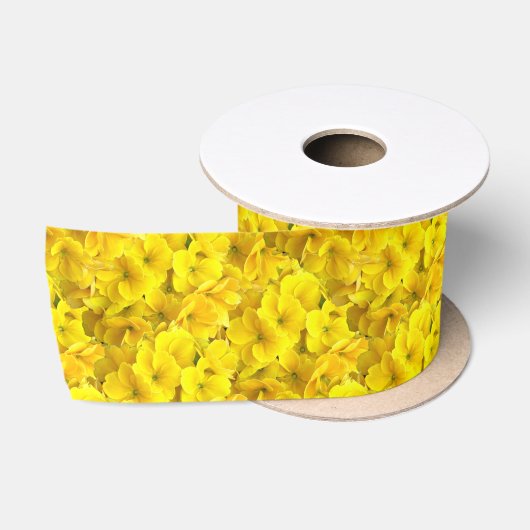 Gelbes Primrose-Blume-Muster Satinband (Spule)