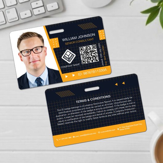 Gelbes QR-Foto-ID-Abzeichen | Unternehmensmitarbei Ausweis