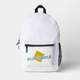 Gelbes Quadrat mit Balken und optischem Pixel-Text Bedruckter Rucksack