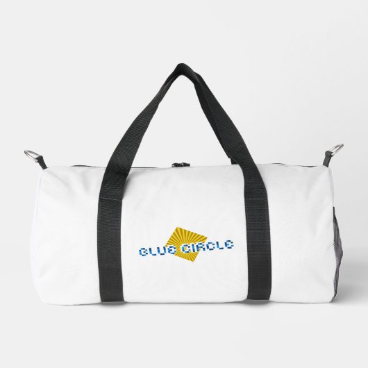 Gelbes Quadrat mit Balken und optischem Pixel-Text Duffle Bag (Vorderseite)