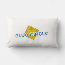 Gelbes Quadrat mit Balken und optischem Pixel-Text Lendenkissen