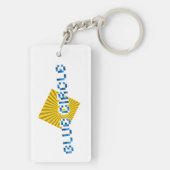 Gelbes Quadrat mit Balken und optischem Pixel-Text Schlüsselanhänger (Rückseite)