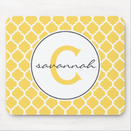 Gelbes Quatrefoil Monogramm Mousepad