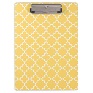 Gelbes Quatrefoil Muster Klemmbrett