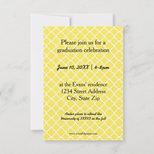 Gelbes Quatrefolie - Ankündigung von 3x5-Abschlüss (Rückseite)