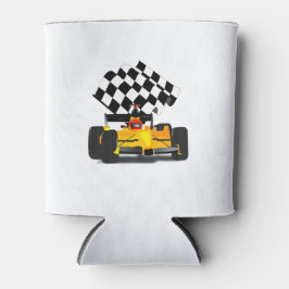 Gelbes Rennwagen mit Checkbox Dosenkühler