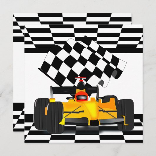 Gelbes Rennwagen mit Checkbox Einladung (Vorne/Hinten)