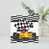 Gelbes Rennwagen mit Checkbox Einladung (Stehend Vorderseite)