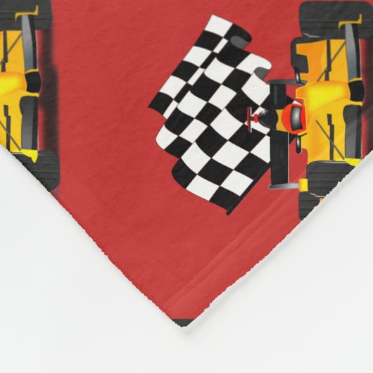 Gelbes Rennwagen mit Checkbox Fleecedecke (Ecke)