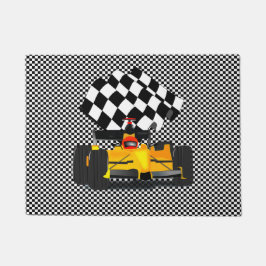 Gelbes Rennwagen mit Checkbox Fußmatte
