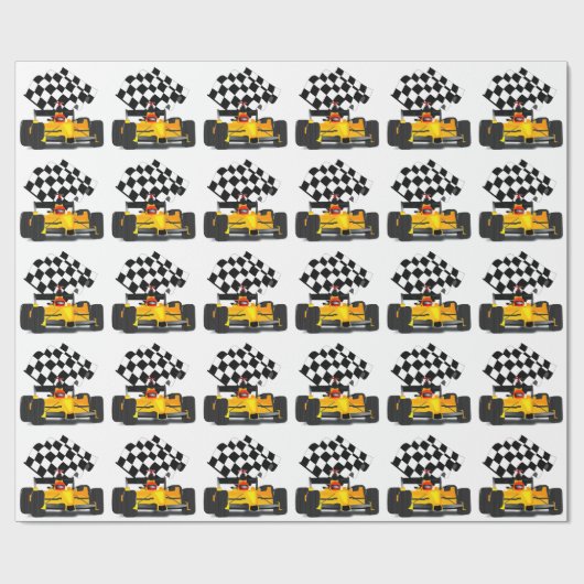 Gelbes Rennwagen mit Checkbox Geschenkpapier (Flach)