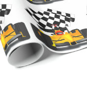 Gelbes Rennwagen mit Checkbox Geschenkpapier (Rolleneckpunkt)