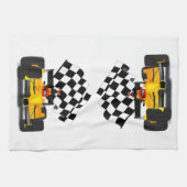 Gelbes Rennwagen mit Checkbox Geschirrtuch (Horizontal)