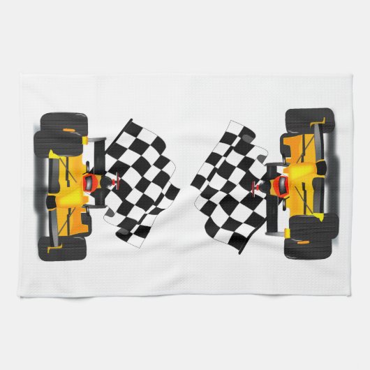 Gelbes Rennwagen mit Checkbox Geschirrtuch (Horizontal)
