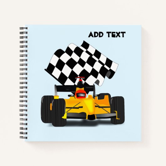 Gelbes Rennwagen mit Checkbox Notizblock (Vorderseite)
