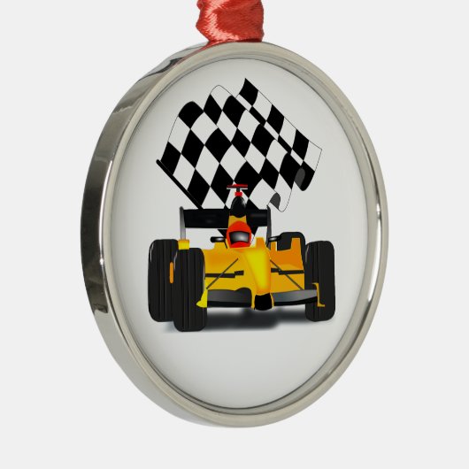 Gelbes Rennwagen mit Checkbox Ornament Aus Metall (Rechts)