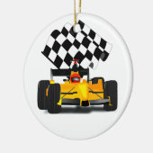 Gelbes Rennwagen mit Checkbox Ornament Aus Metall (Links)