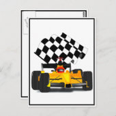 Gelbes Rennwagen mit Checkbox Postkarte (Vorne/Hinten)