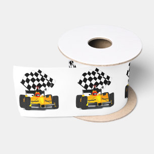 Gelbes Rennwagen mit Checkbox Satinband
