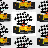 Gelbes Rennwagen mit Checkbox Stoff (Kachel)