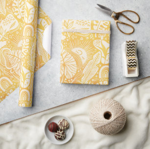Gelbes Retro-Blumenmuskeln - Sonne und Blätter Geschenkpapier