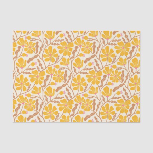 Gelbes Retro-Blumenmuster Seidenpapier (Vorderseite)