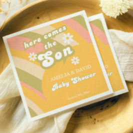 Gelbes Retro Boy Dusche Daisy Party Serviette