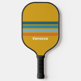 Gelbes Retro durch Streifen mit Namen Pickleball Schläger