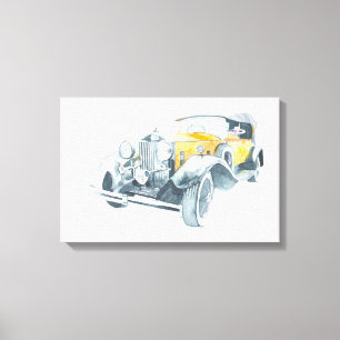 Gelbes Retro-Vintage-Auto. Leinwanddruck