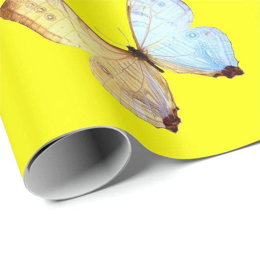 Gelbes rosa blaues Schmetterlingspapier Geschenkpapier (Rolleneckpunkt)
