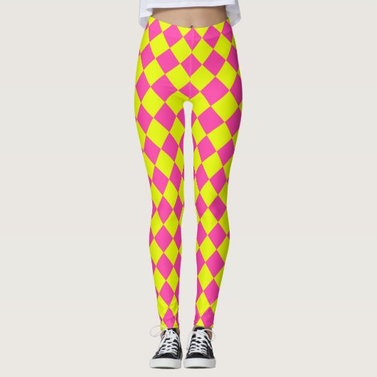 Gelbes Rosa Muster für das Diamant-Schachbrett Leggings (Vorderseite)