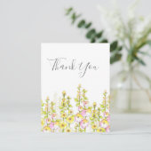 Gelbes rosa Pen & Aquarellfeld aus Hollyhocks Dankeskarte (Stehend Vorderseite)